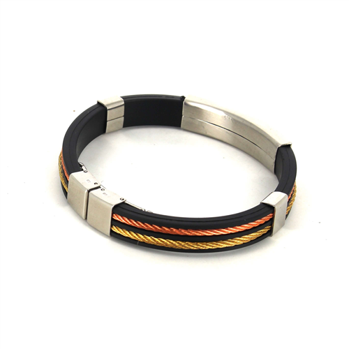Pulsera Acero y Caucho Negro y Dorado