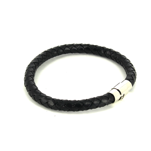 Pulsera Acero y Cuero Negro Cilíndrica I