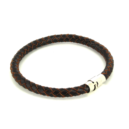 Pulsera Acero y Cuero Negro y Marrón Cilíndrica