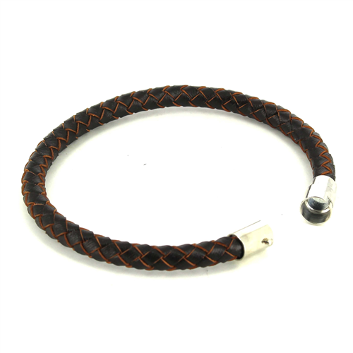 Pulsera Acero y Cuero Negro y Marrón Cilíndrica