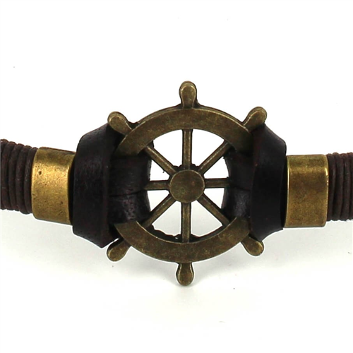 Pulsera Cuero Marrón con Timón