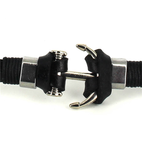 Pulsera Cuero  Negro con Ancla
