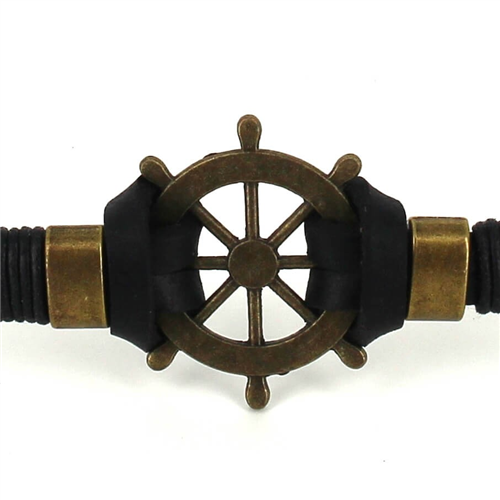 Pulsera Cuero  Negro con Timón