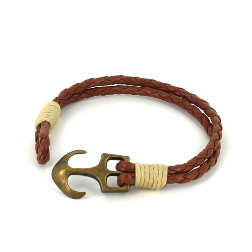 Pulsera Trenzada Cuero con Ancla