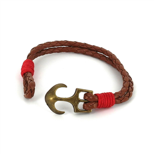 Pulsera Trenzada Cuero con Ancla