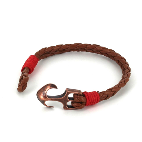 Pulsera Trenzada Cuero con Ancla