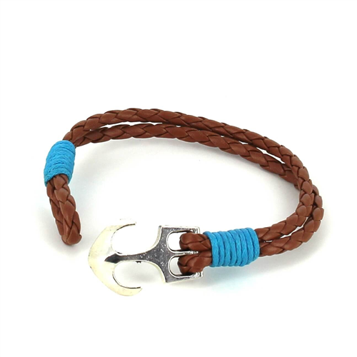 Pulsera Trenzada Cuero con Ancla