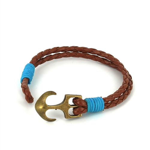 Pulsera Trenzada Cuero con Ancla