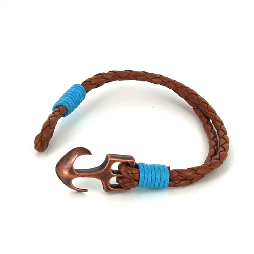 Pulsera Trenzada Cuero con Ancla