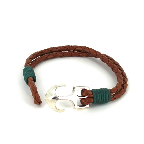 Pulsera Trenzada Cuero con Ancla