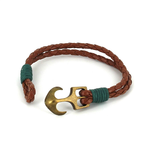 Pulsera Trenzada Cuero con Ancla