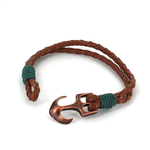 Pulsera Trenzada Cuero con Ancla