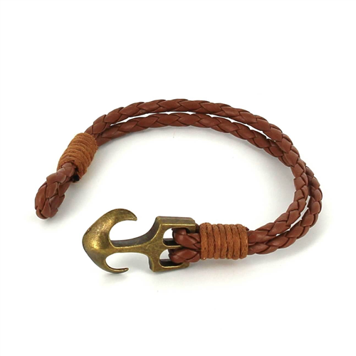 Pulsera Trenzada Cuero con Ancla