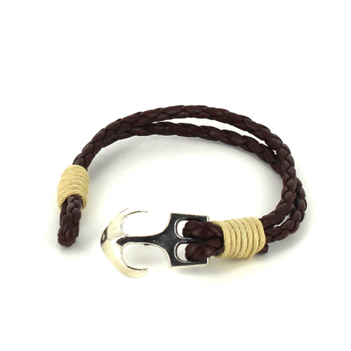 Pulsera Trenzada Cuero con Ancla