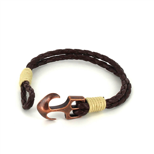 Pulsera Trenzada Cuero con Ancla