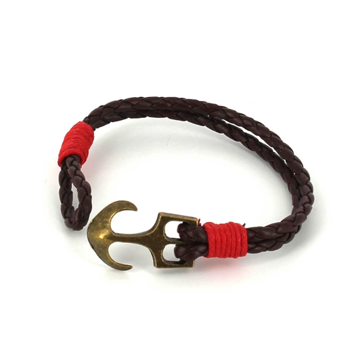 Pulsera Trenzada Cuero con Ancla
