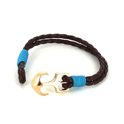 Pulsera Trenzada Cuero con Ancla
