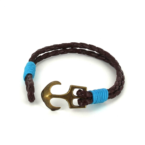 Pulsera Trenzada Cuero con Ancla