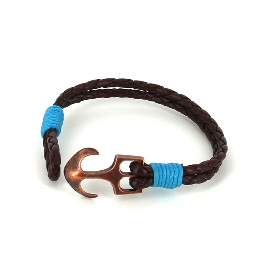Pulsera Trenzada Cuero con Ancla