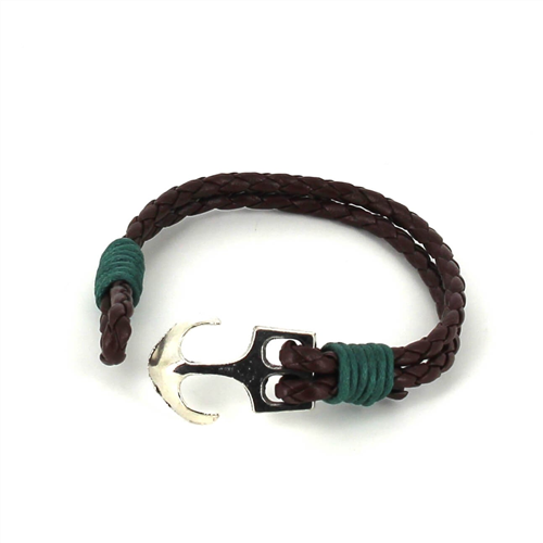 Pulsera Trenzada Cuero con Ancla