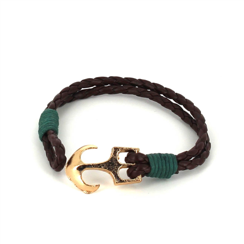 Pulsera Trenzada Cuero con Ancla