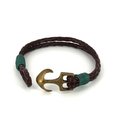 Pulsera Trenzada Cuero con Ancla