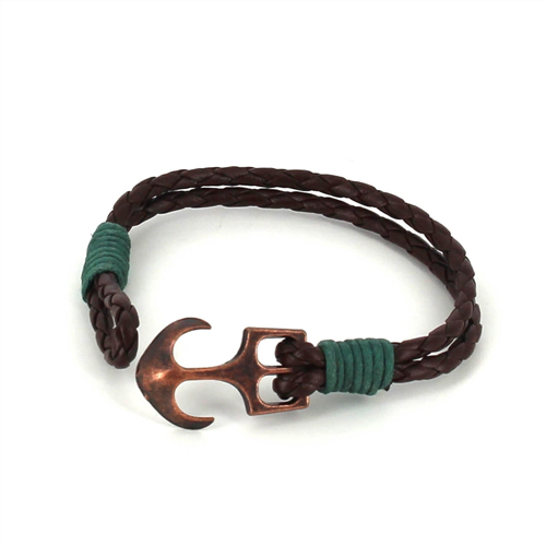 Pulsera Trenzada Cuero con Ancla