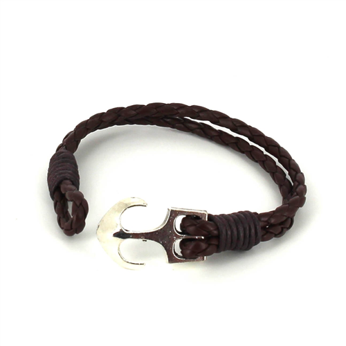 Pulsera Trenzada Cuero con Ancla