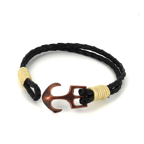 Pulsera Trenzada Cuero con Ancla