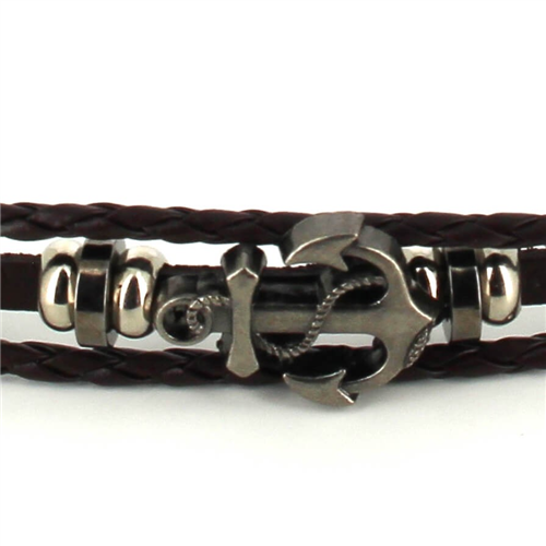Pulsera Trenzada Cuero Marròn Oscuro con Ancla
