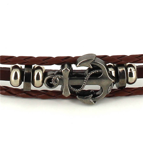 Pulsera Trenzada Cuero Marrón con Ancla