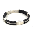 Pulsera Acero y Caucho Negro Motivo Rectangular