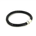 Pulsera Acero y Cuero Negro Cilíndrica I