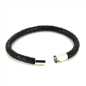 Pulsera Acero y Cuero Negro Cilíndrica I