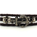Pulsera Trenzada Cuero Marròn Oscuro con Ancla