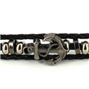 Pulsera Trenzada Cuero Negro con Ancla