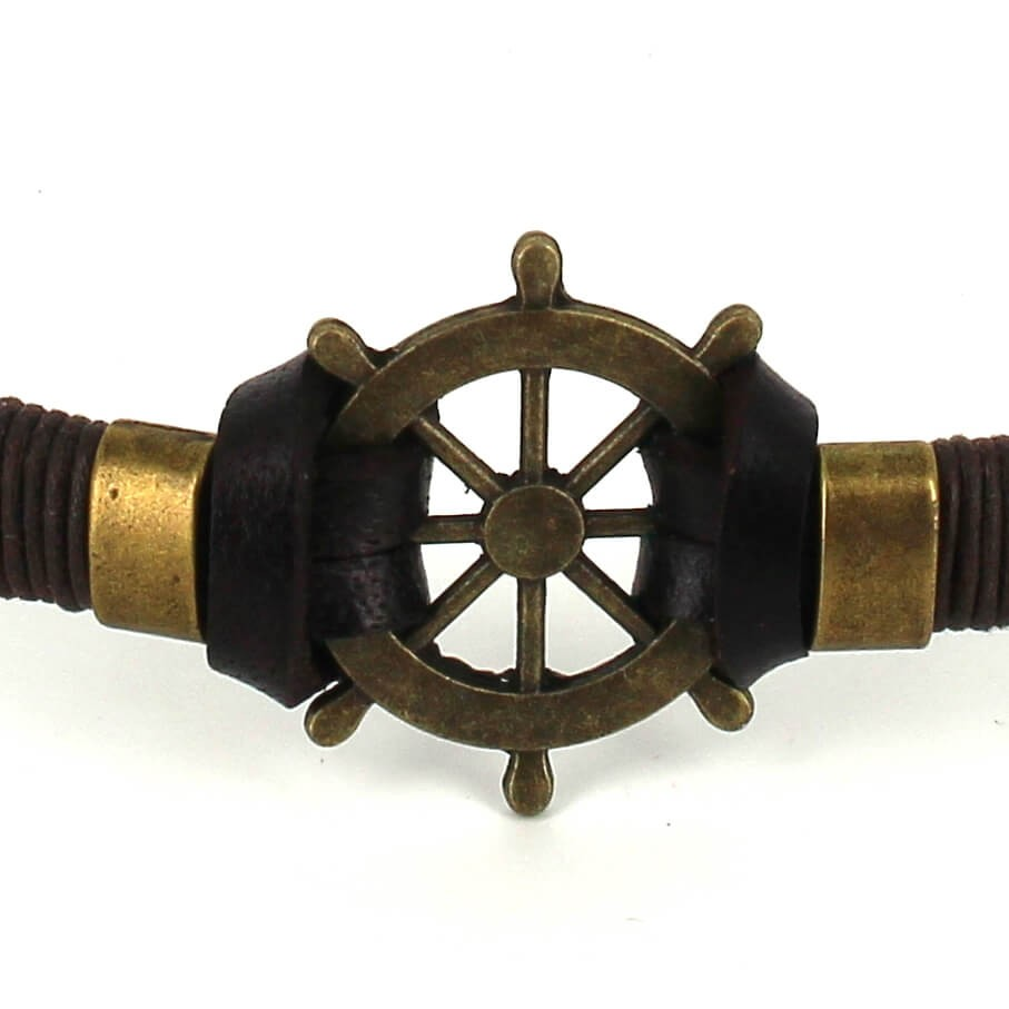 Pulsera Cuero Marrón con Timón