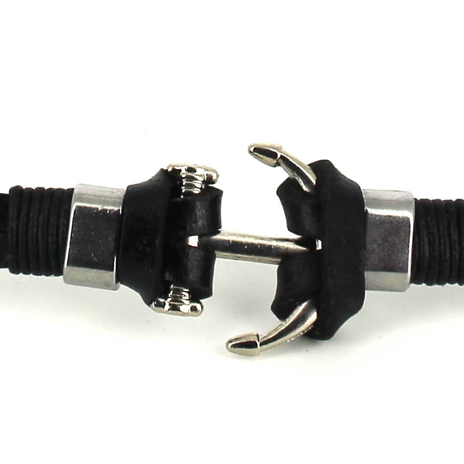 Pulsera Cuero  Negro con Ancla