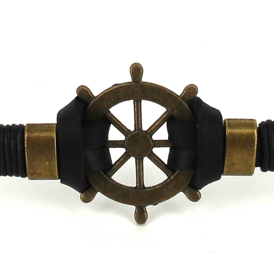 Pulsera Cuero  Negro con Timón