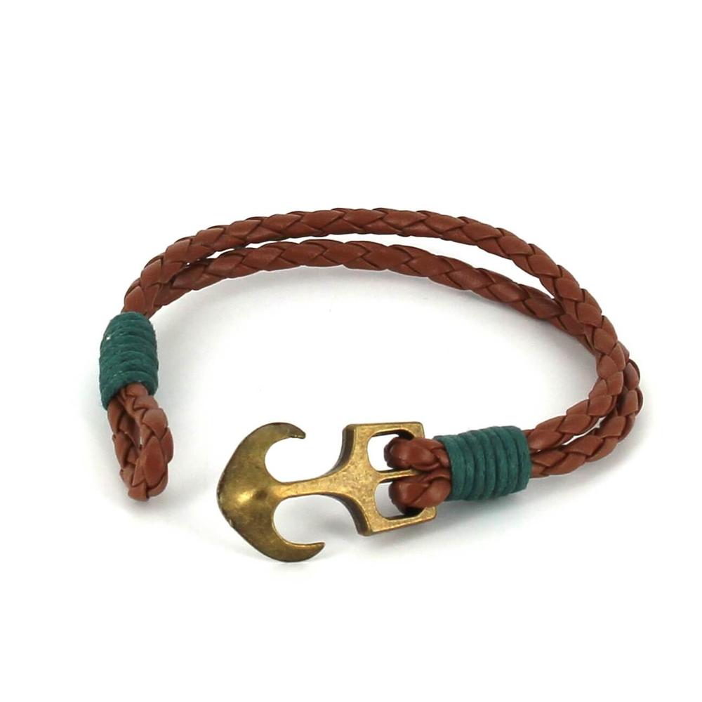 Pulsera Trenzada Cuero con Ancla
