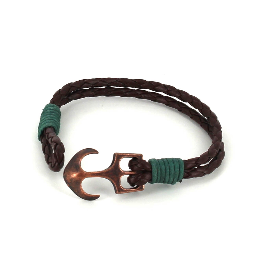 Pulsera Trenzada Cuero con Ancla