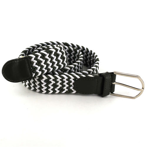 Ceinture élastique vert foncé et blanc
