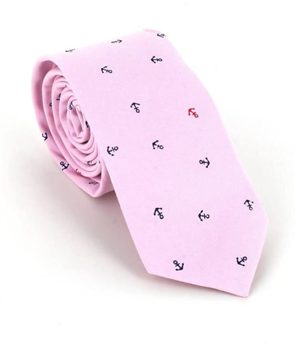 Cravate étroite ancre rose