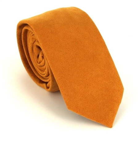 Cravate Étroite en Suédine Jaune Ocre