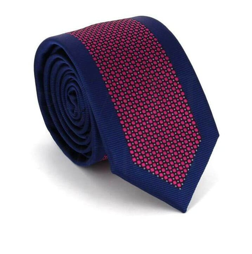 Cravate étroite bleu marine et rose