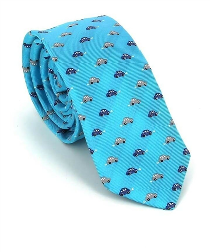 Cravate Étroite à Motif Voitures Bleues