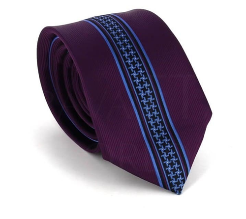 Cravate Étroite à Motif Vertical Violet
