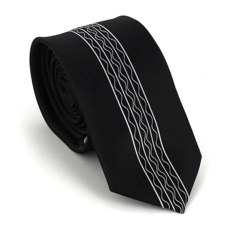 Cravate Étroite à Motif Vertical Noire