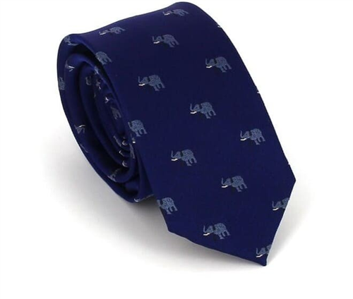 Cravate Étroite Éléphants Bleu