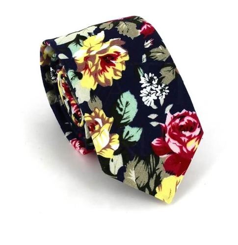 Cravate Slim Fleurs Bleu Marine